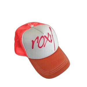 Roxy Trucker Baseball Cap Hat Foam Spell Out Mesh Snap Back Orange White Adult